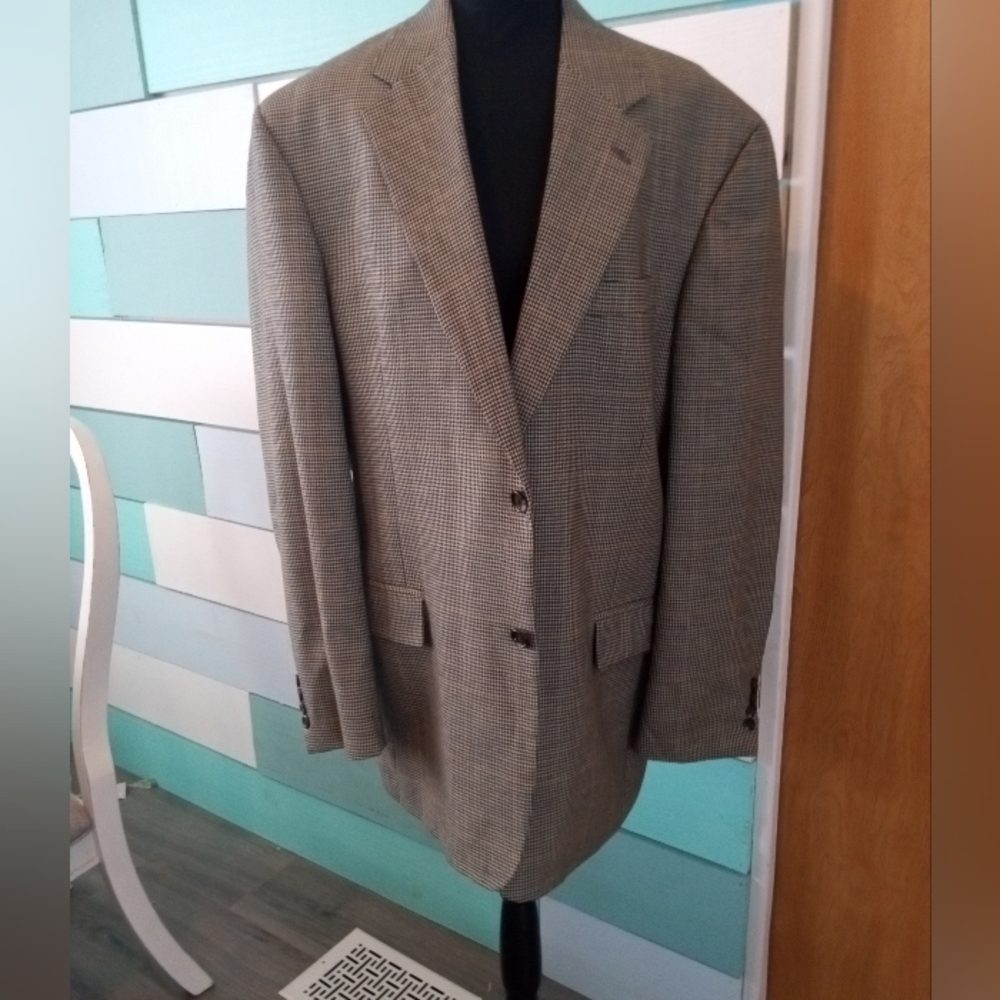 Evan Picone Men's Houndstooth 100% Wool Suit Jacket Size 44L Green/Brown
